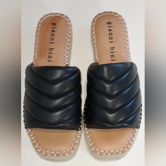 Gianni Bini Black Padded Leather Espadrille Sandals Pre-owned - Picture 6 of 6